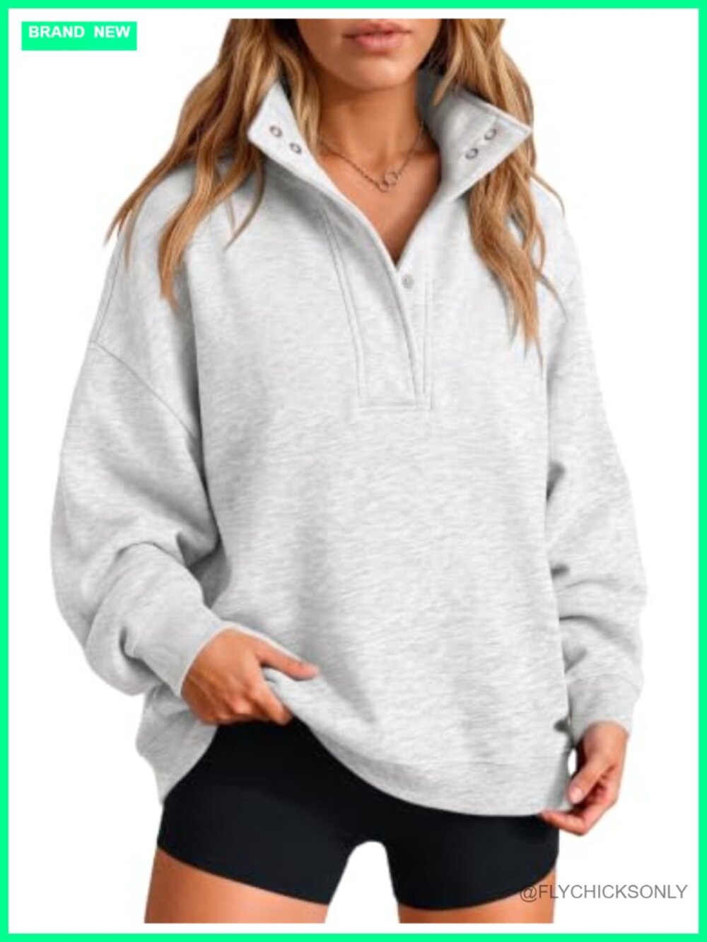 Women's Henley Snap Mock Neck Fleece Sweatshirt Pullover Cozy Fall